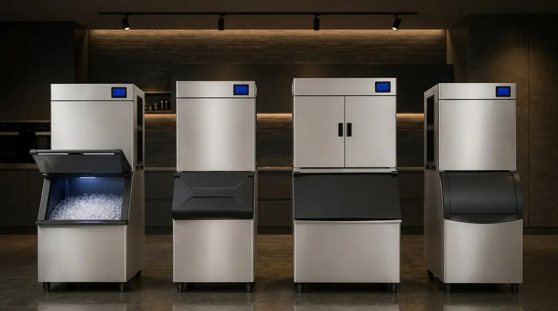 AISBOX commercial ice machine range — S, M, L and XL models for restaurants, cafes, hotels and seafood suppliers in Malaysia